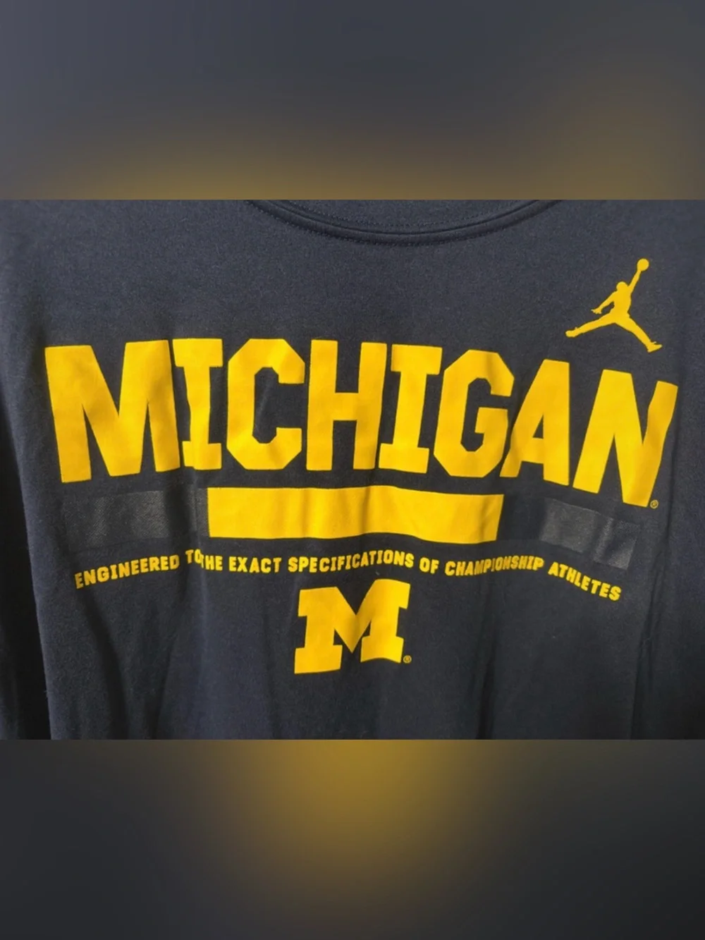 Nike Navy Long-Sleeve Michigan Graphic Tee with Maize Logo
